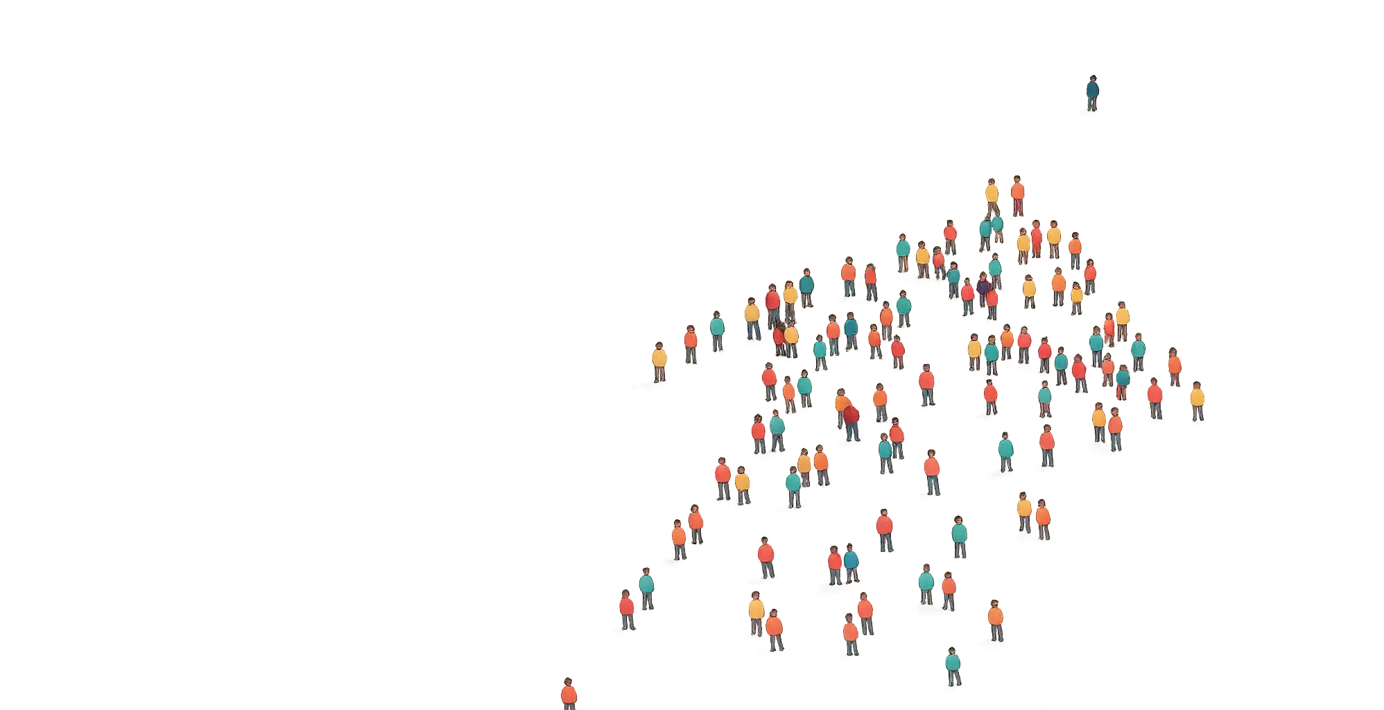 People crowded into the shape of an arrow pointing upwards